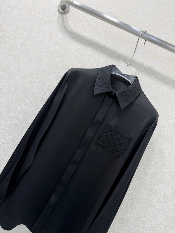 CC Collar Diamond Pattern Shirt Black Silk 353060