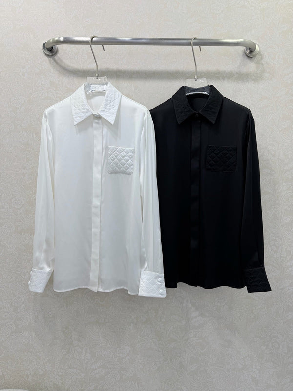 CC Collar Diamond Pattern Shirt Black Silk 353060