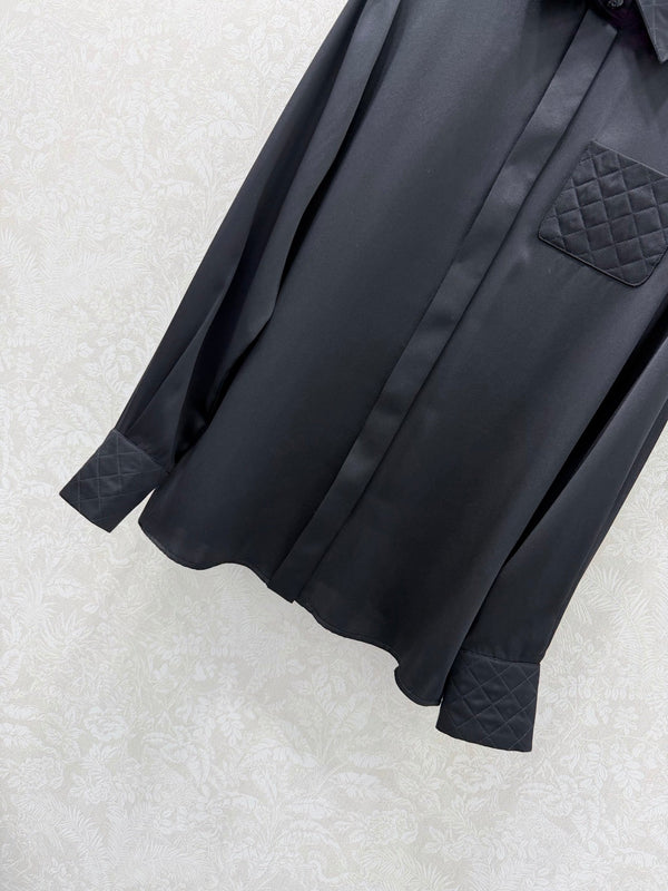 CC Collar Diamond Pattern Shirt Black Silk 353060