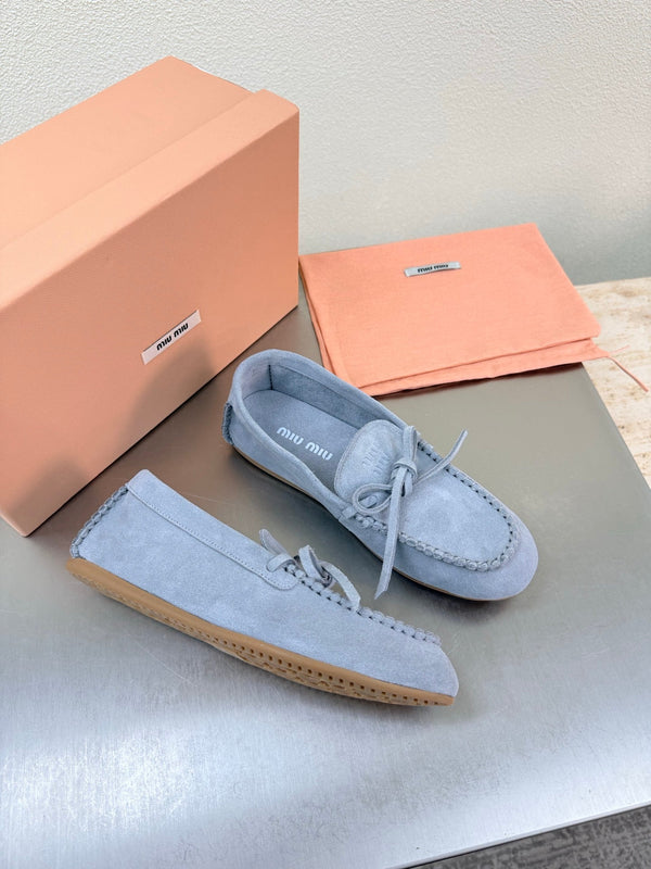 Miu Logo Loafer Light Blue Suede 693516