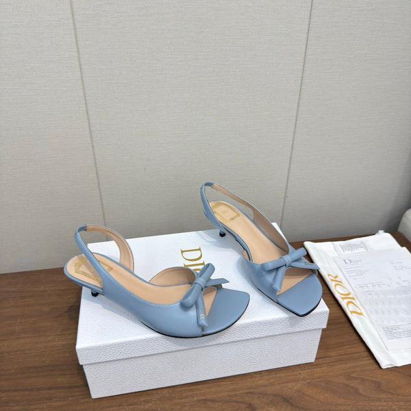 CD 26s Bow Heeled Slingback 1.5cm Blue Lambskin 922493
