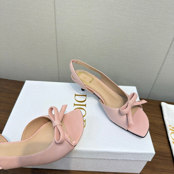 CD 26s Bow Heeled Slingback 1.5cm Light Pink Lambskin 922491