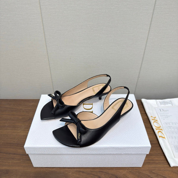 CD 26s Bow Heeled Slingback 1.5cm Black Lambskin 922492
