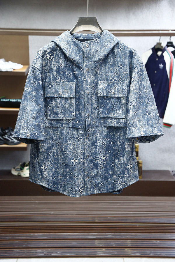LV HOODED JACKET IN BLUE MONOGRAM WASHED DENIM 238944