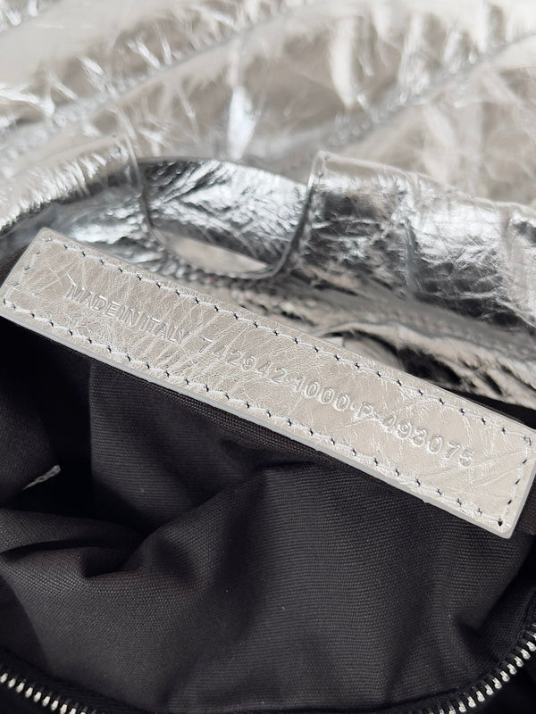 CRUSH SMALL TOTE BAG 26 IN SILVER QUILTED CALFSKIN SILVER HARDWARE