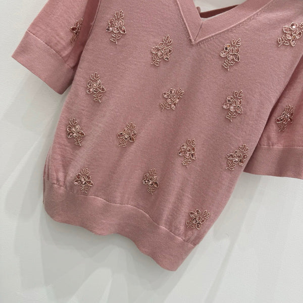 Fendi Wool Cropped sweater with crystal embroidery 229410