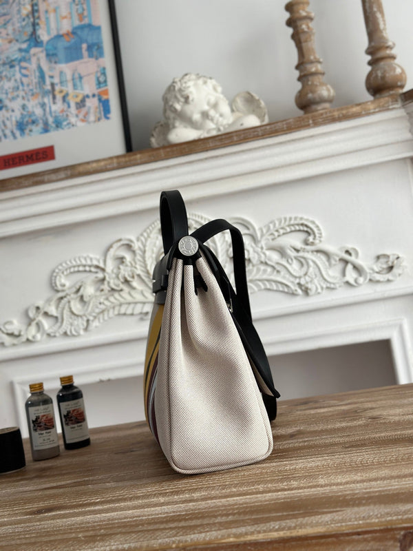 HERBAG ZIP 31 LAQUERED BAG IN BROWN MIX YELLOW H PLUME CANVAS