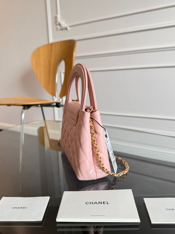KELLY SHOPPING BAG 19 IN LIGHT PINK CALFSKIN GOLD HARDWARE