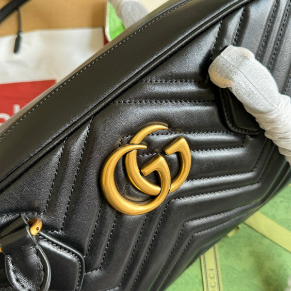 gg marmont medium top handle 35cm black calfskin gold hardware
