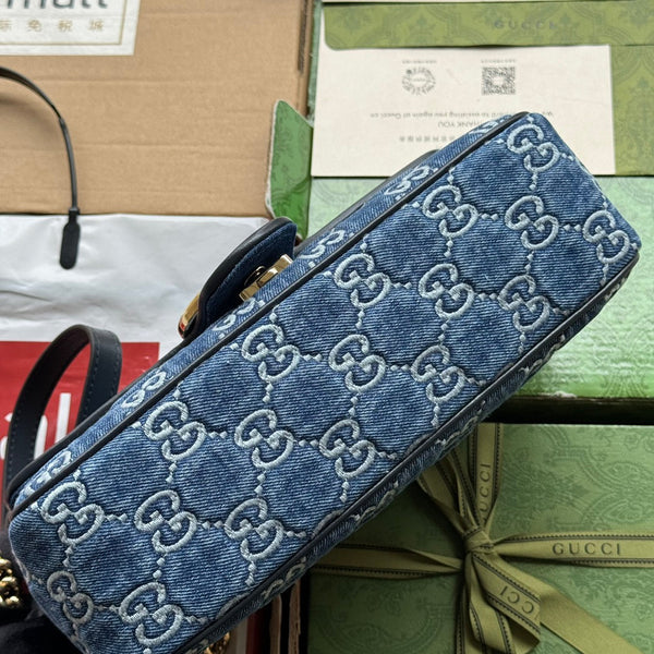 gg marmont 26cm blue monogram denim gold hardware