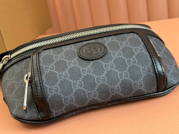 Gucci Interlocking G belt bag Black Leather Canvas 248163