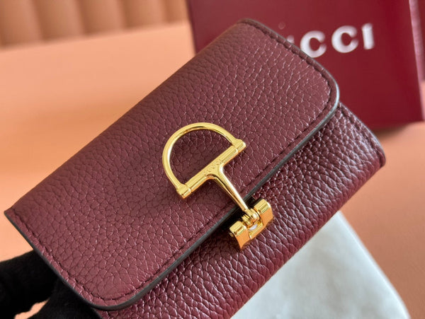 GG Softbit Card Case 10.5 In Rosso Ancora Red Grainy Calfskin Gold Hardware