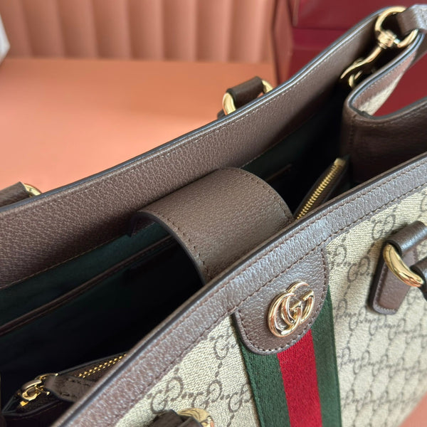 GG 26s Ophidia Handbag 39 In Brown And Dark Beige Canvas