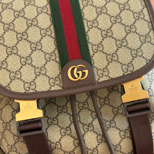 GG 26s Ophidia Large Backpack 46 In Beige And Brown Canvas