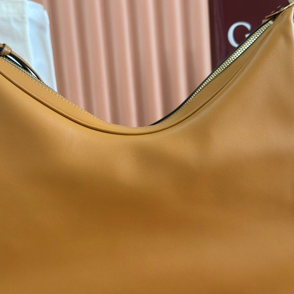GG 2025 Attache Shoulder Bag 35cm Camel Calfskin Canvas 273672