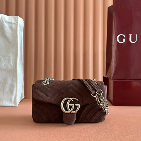 GG Marmont Medium Shoulder Bag Dark Brown Suede 272098