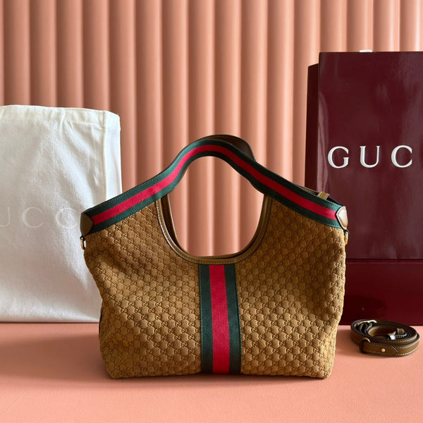 GG 2025 Giglio SmallTote Bag 25cm Brown Red Suede Canvas 273271