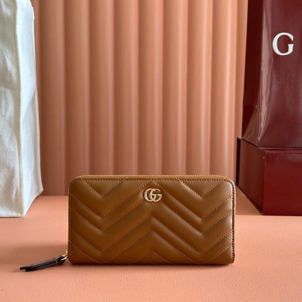 GG Marmont Zip-Around Wallet Brown Matelassé Leather