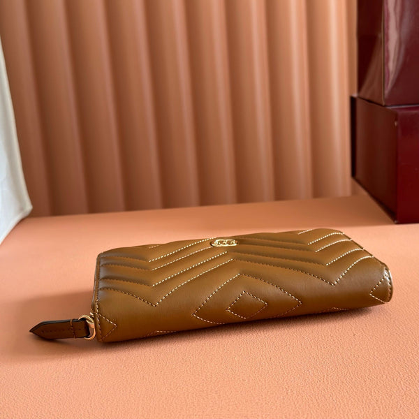GG Marmont Zip-Around Wallet Brown Matelassé Leather