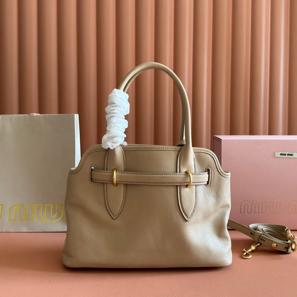 Miu Aventure Shoulder Bag 30cm Beige Nappa Leather