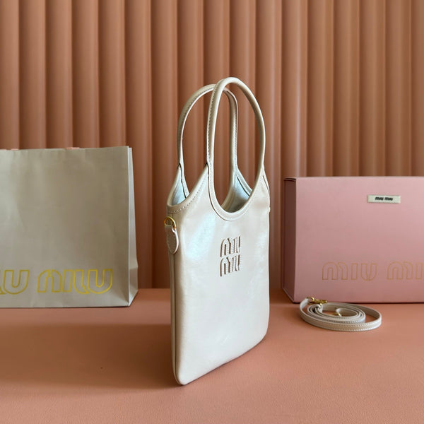 Miu IVY Handbag Light Beige Leather 280984