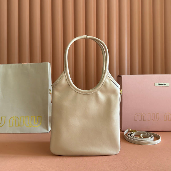 Miu IVY Handbag Light Beige Leather 280984