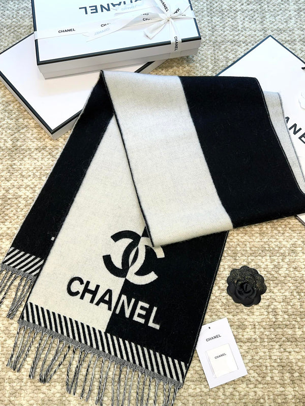 CC Scarf 184 Cm In Black Mix White Merino Wool 393120