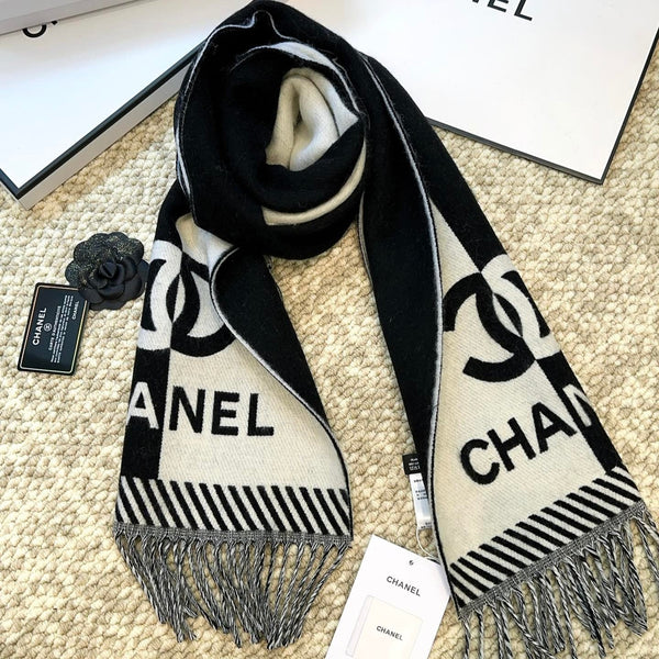 CC Scarf 184 Cm In Black Mix White Merino Wool 393120