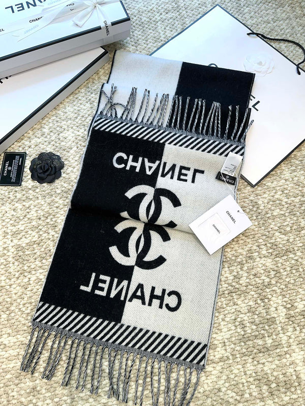 CC Scarf 184 Cm In Black Mix White Merino Wool 393120