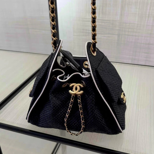 CC 2026 Hobo Bag 22cm Black Woven Leather