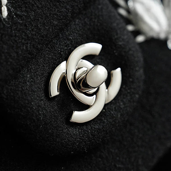 CC 2026 Wheat Embroidery Bag 25.5cm Black Velvet Leather
