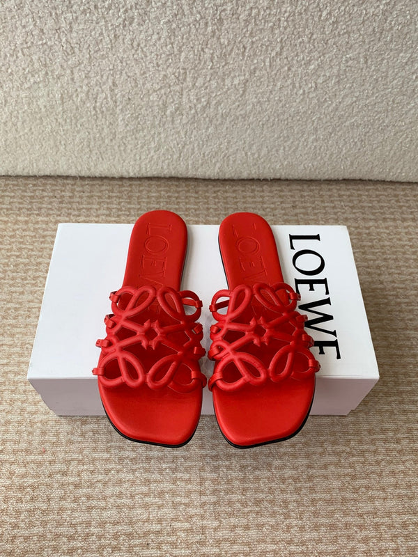 Loewe 25 Petal Anagram Slides Red Cowhide