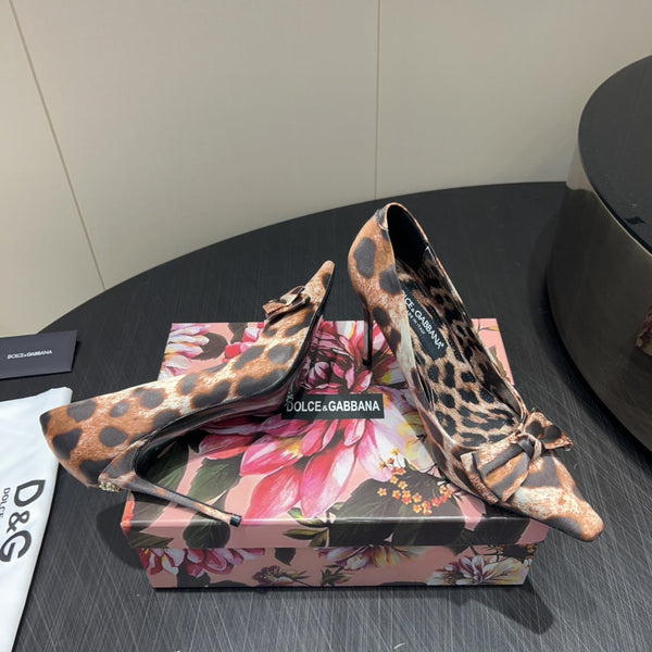 DC 25 Toe Bow High Heel Shoes 35mm Leopard-Print Silk And Sheepskin 381611