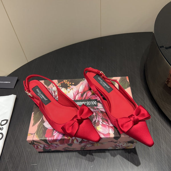 DC 25 Bow Slingback Pumps Red Silk And Sheepskin 381617