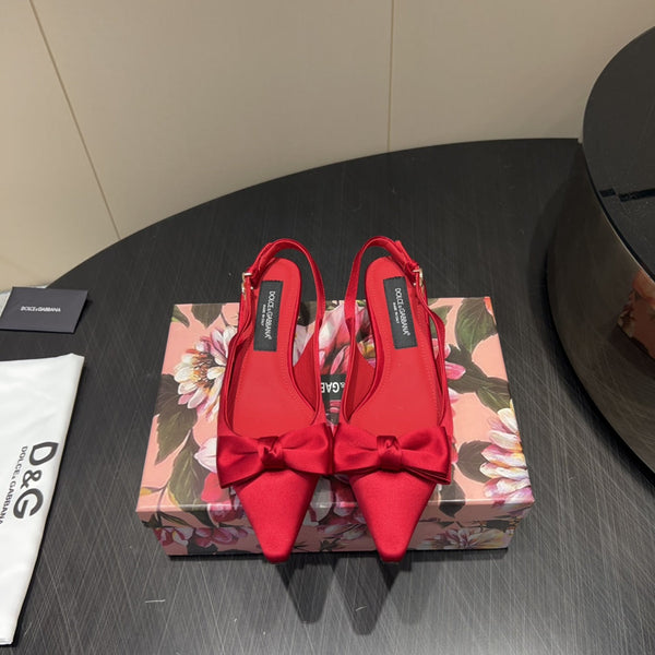 DC 25 Bow Slingback Pumps Red Silk And Sheepskin 381617