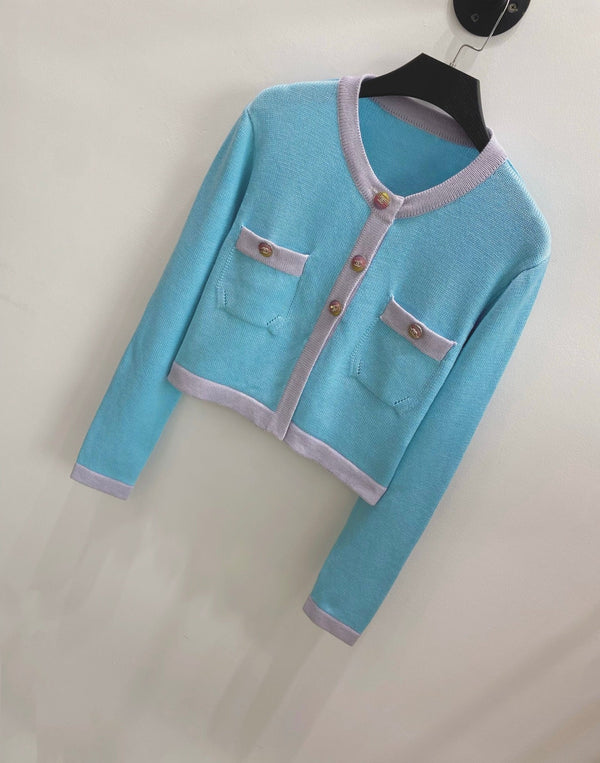 CC 26s Cropped Cardigan Lavender Pastel Blue Wool 423121