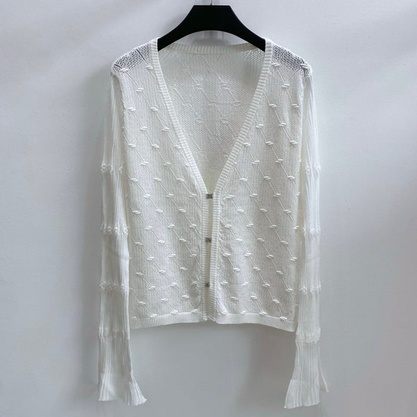 CC 26s V-Neck Textured Knit Cardigan Cotton Viscose 423131