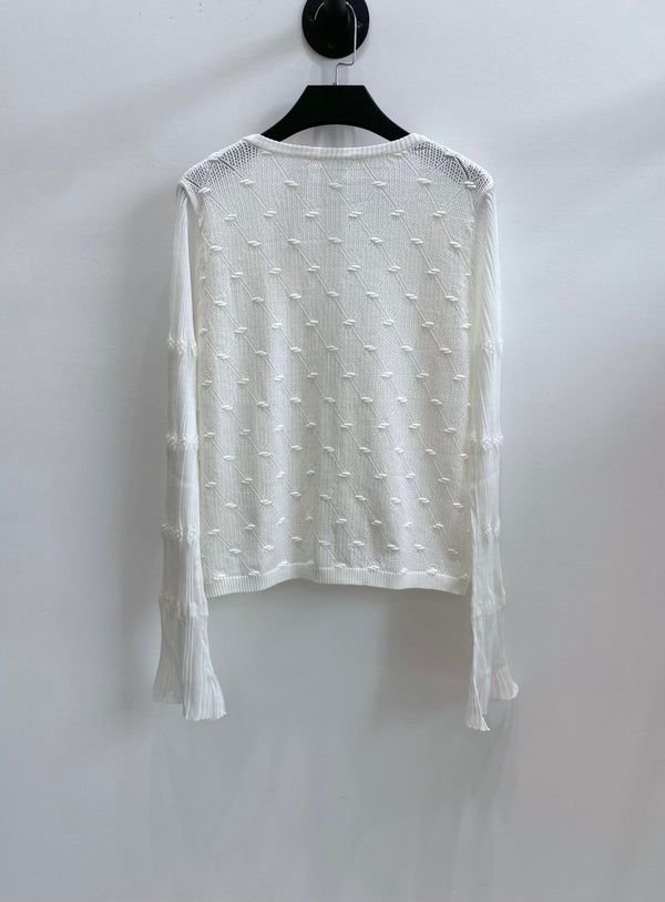 CC 26s V-Neck Textured Knit Cardigan Cotton Viscose 423131