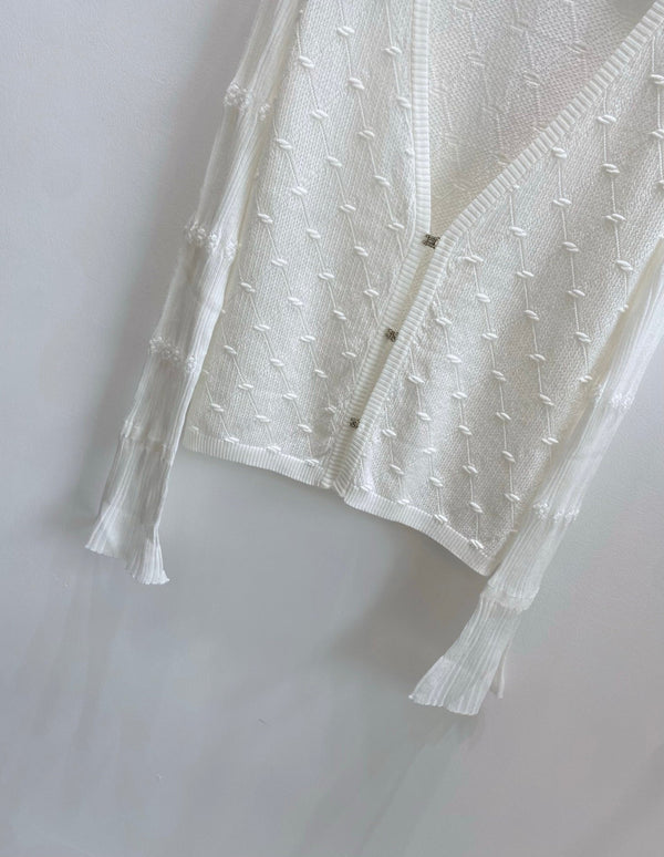 CC 26s V-Neck Textured Knit Cardigan Cotton Viscose 423131