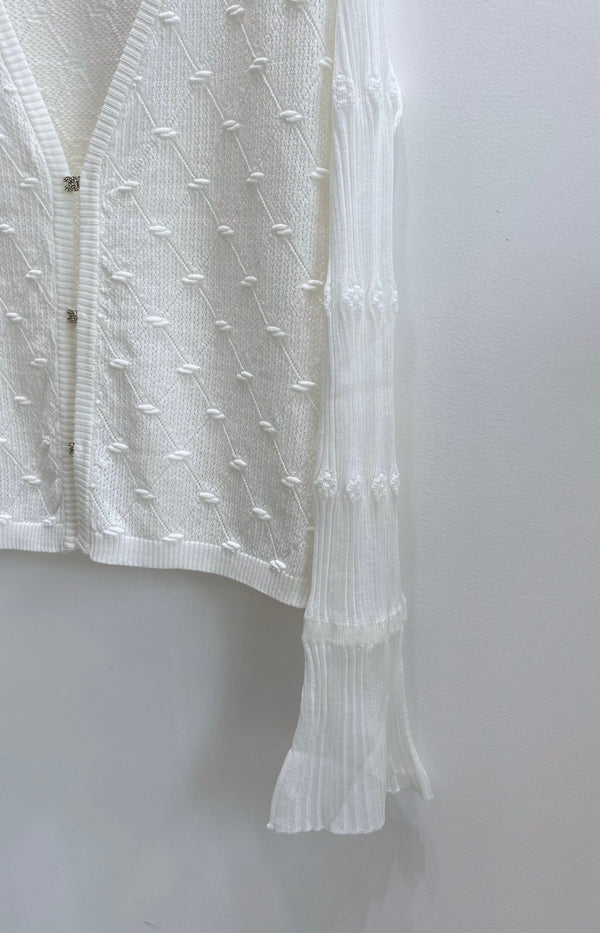 CC 26s V-Neck Textured Knit Cardigan Cotton Viscose 423131