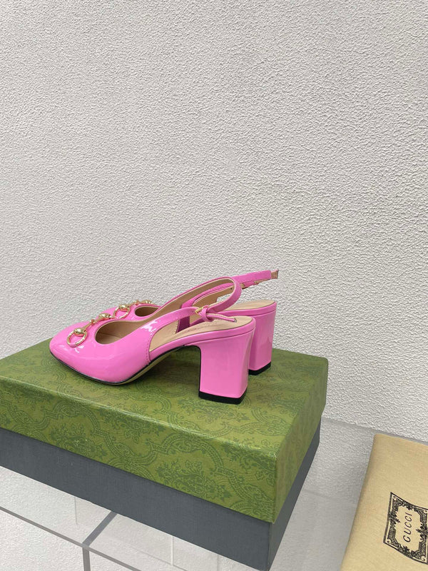 GG WOMEN'S HORSEBIT SLINGBACK 65MM IN FUSICA PINK CALFSKIN