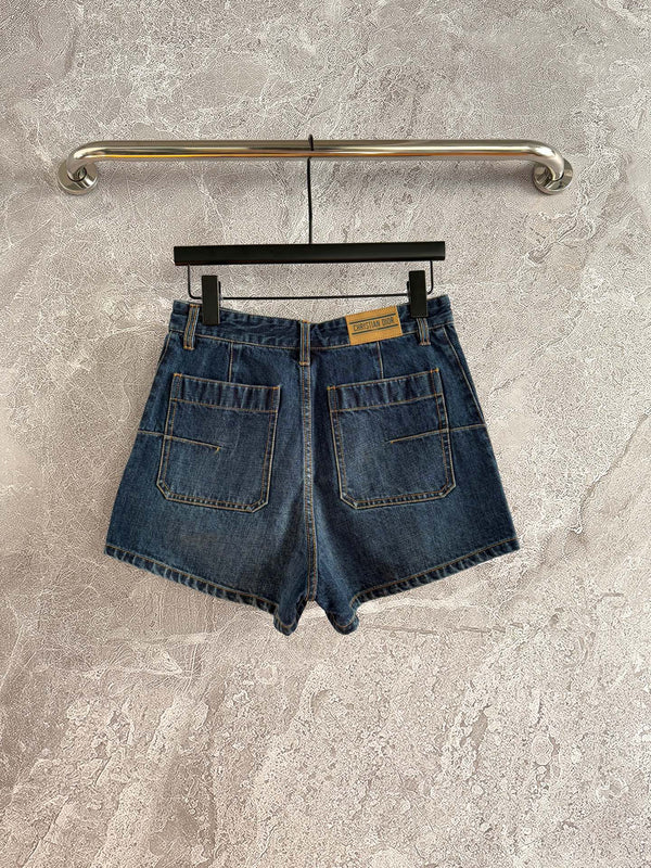 CD Patch Pocket Denim Shorts Blue Cotton