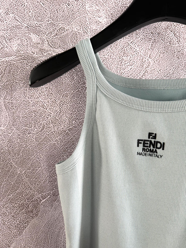 Fendi Embroidered Vest Blue Green Cotton