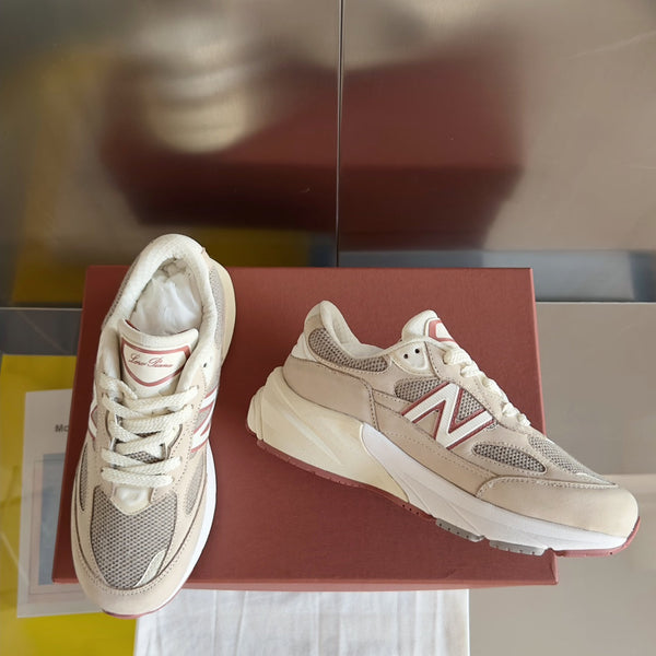 LP x NB 990v6 Sneaker 45mm white grey dark pink calfskin and mesh fabric