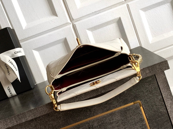 CC 26s Boho Mini Top Closure Bag White Lambskin