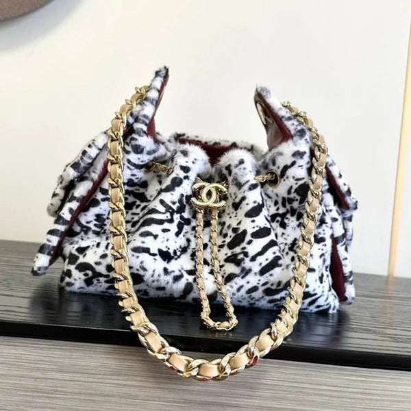 CC 2026 Leopard Print Hobo Bag 22cm White Black Ponyhair Leather