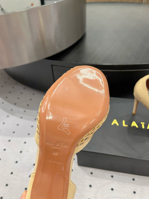 Alaila High Fishnet Pumps 90mm In Light Yellow Mesh Fabric 954852