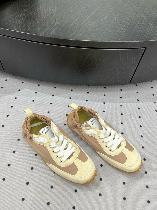 HM Sneaker 10mm In Light Brown Mix Beige Suede And Windbreaker Fabric 954746