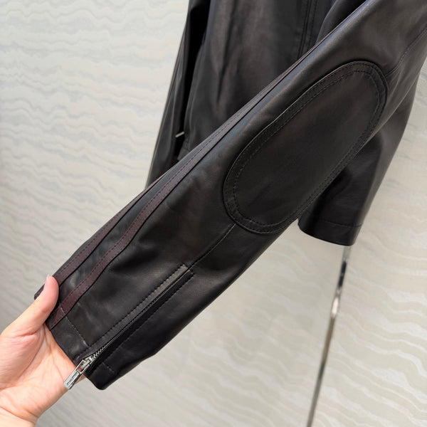 Miu SS26 Nappa Leather Jacket Stripes Black Lambskin 351110