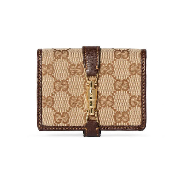 GG 26s Jackie Medium Wallet Beige Brown Canvas Leather